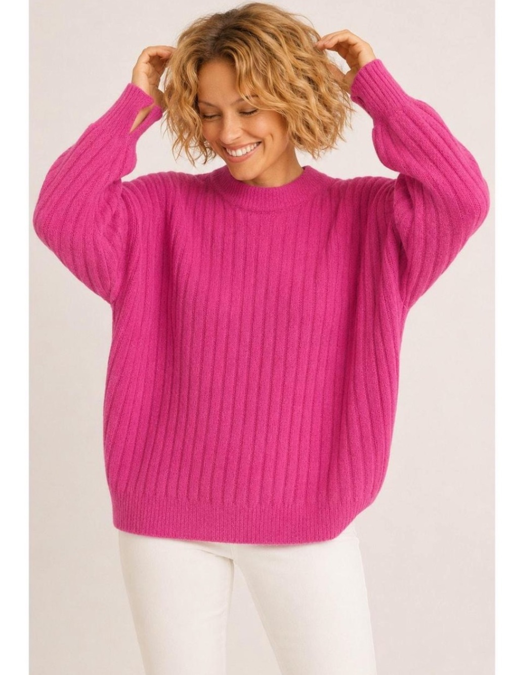 Aerie Buttercream Oversized Crew Sweater Cosmic Pink Size XS